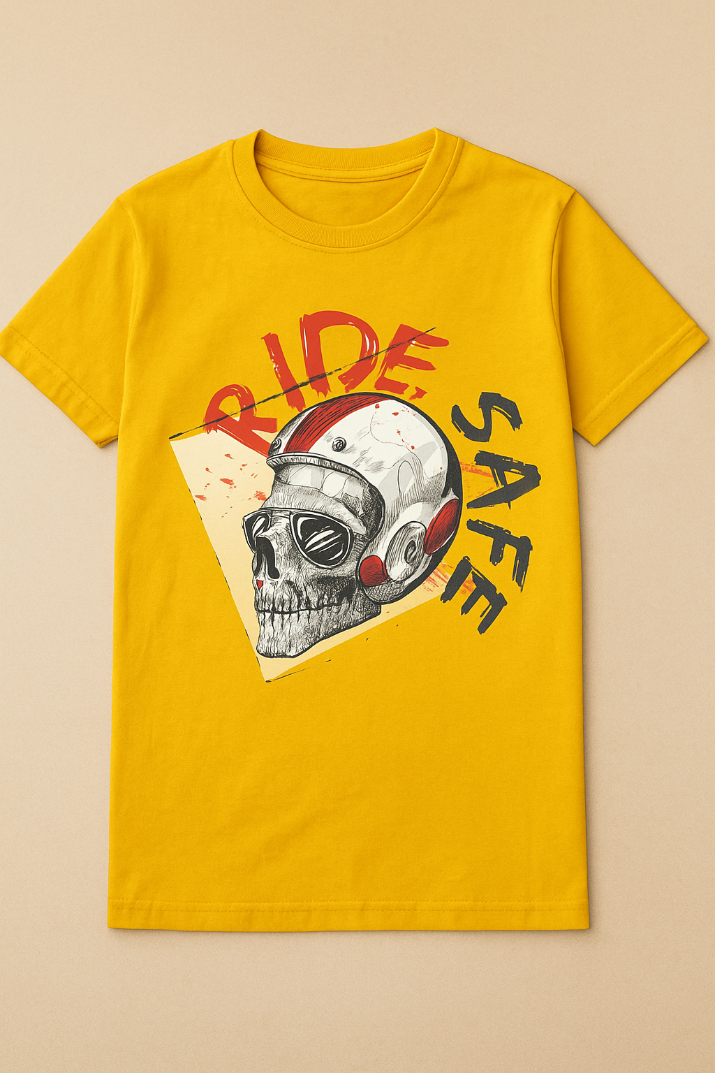Bold “Ride Safe” Skull Biker Graphic Tee – Premium Cotton